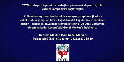 TSYD Depremzedelere Yardım Kampanyası başlattı